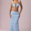 Orena maxi-rok met ruches en middelhoge taille in poederblauw