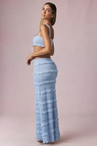 Orena maxi-rok met ruches en middelhoge taille in poederblauw