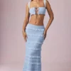 Orena maxi-rok met ruches en middelhoge taille in poederblauw