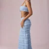 Orena maxi-rok met ruches en middelhoge taille in poederblauw