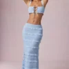 Orena maxi-rok met ruches en middelhoge taille in poederblauw