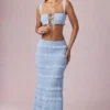 Orena maxi-rok met ruches en middelhoge taille in poederblauw