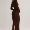 Ori Modal Peekaboo midi-jurk met lange mouwen in chocoladebruin