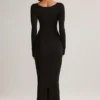 Ori Modal Peekaboo midi-jurk met lange mouwen in zwart