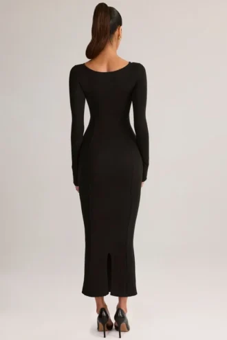 Ori Modal Peekaboo midi-jurk met lange mouwen in zwart