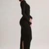 Ori Modal Peekaboo midi-jurk met lange mouwen in zwart