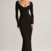 Ori Modal Peekaboo midi-jurk met lange mouwen in zwart