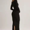 Ori Modal Peekaboo midi-jurk met lange mouwen in zwart