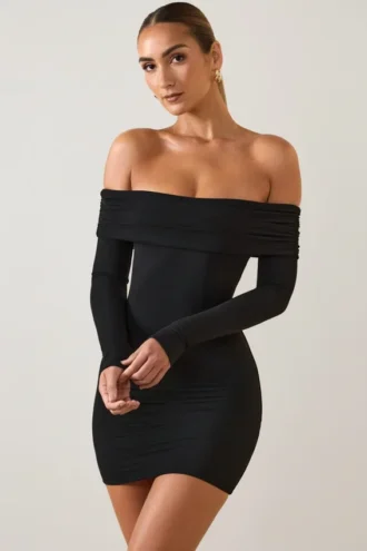 Oriana Modal mini-jurk met blote schouders in zwart