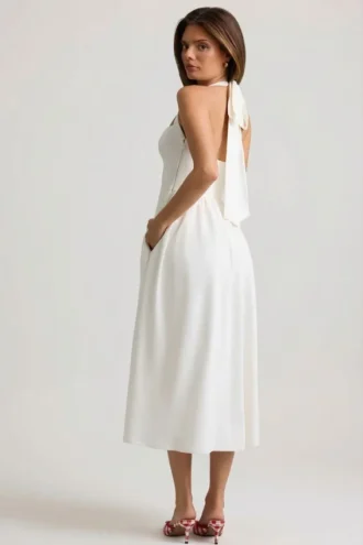 Orlena halterjurk met knoopdetails in wit