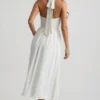 Orlena halterjurk met knoopdetails in wit