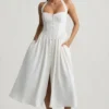 Orlena halterjurk met knoopdetails in wit