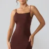 Orli Slinky Jersey minijurk met open rug in Espresso