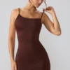 Orli Slinky Jersey minijurk met open rug in Espresso