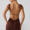Orli Slinky Jersey minijurk met open rug in Espresso