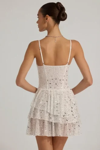 Orren mini-jurk met ruches en versieringen in wit