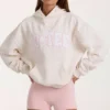 Oversized hoodie met applicatie in ivoorkleurig met stippen