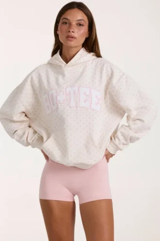 Oversized hoodie met applicatie in ivoorkleurig met stippen