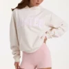 Oversized hoodie met applicatie in ivoorkleurig met stippen