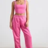 Oversized joggingbroek van geborsteld jersey in felroze