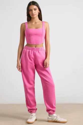 Oversized joggingbroek van geborsteld jersey in felroze