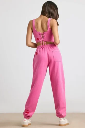Oversized joggingbroek van geborsteld jersey in felroze