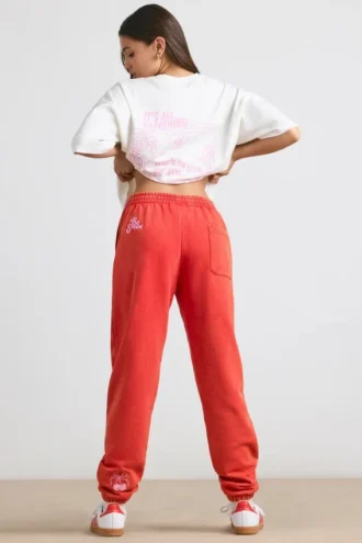 Oversized joggingbroek van geborsteld jersey in rood