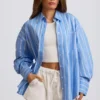 Oversized katoenen popeline overhemd met strepen in blauw