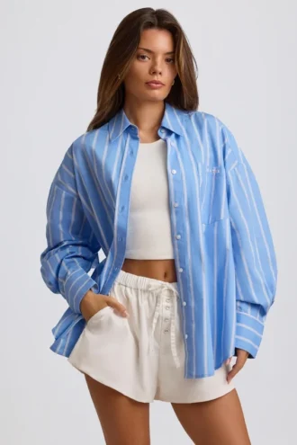 Oversized katoenen popeline overhemd met strepen in blauw