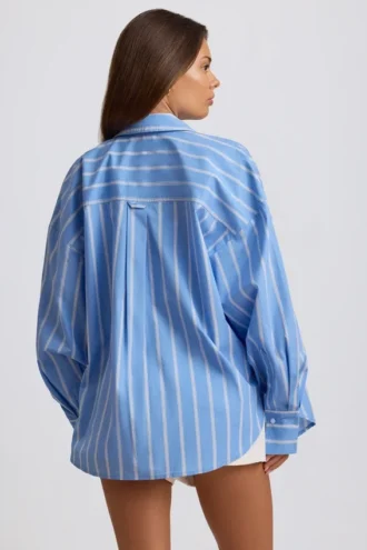 Oversized katoenen popeline overhemd met strepen in blauw