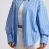 Oversized katoenen popeline overhemd met strepen in blauw