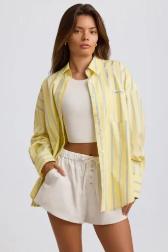 Oversized katoenen popeline overhemd met strepen in gele strepen