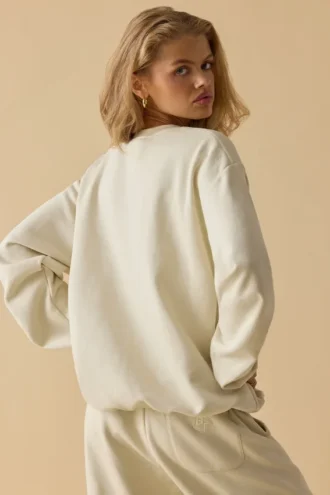 Oversized sweatshirt met ronde hals in ivoorkleur