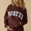 Oversized sweatshirt met ronde hals in mahonie