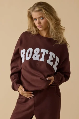 Oversized sweatshirt met ronde hals in mahonie