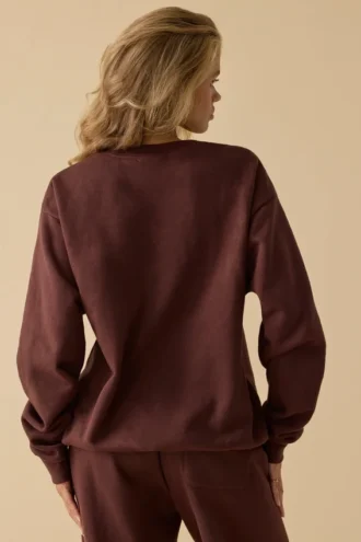 Oversized sweatshirt met ronde hals in mahonie