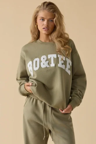 Oversized sweatshirt met ronde hals in zacht olijfgroen