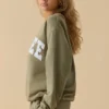 Oversized sweatshirt met ronde hals in zacht olijfgroen