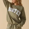 Oversized sweatshirt met ronde hals in zacht olijfgroen