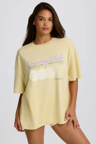 Oversized T-shirt met print in Lemon
