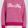 Oversized trui met gebreid logo in magenta roze