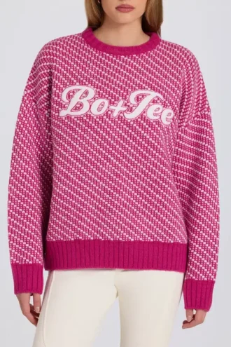 Oversized trui met gebreid logo in magenta roze