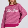 Oversized trui met gebreid logo in magenta roze