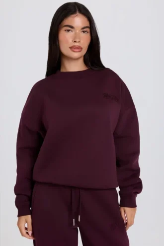 Oversized trui met ronde hals in bordeaux