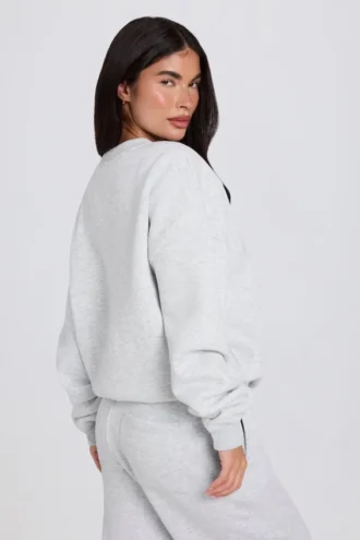 Oversized trui met ronde hals in grijs gemêleerd