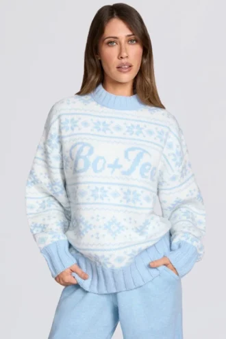 Oversized trui van jacquardbreisel in poederblauw