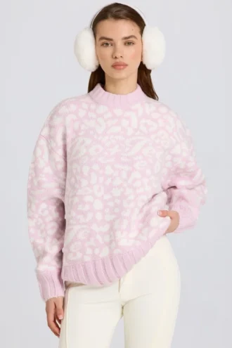Oversized trui van jacquardbreisel in roze