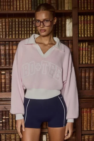 Oversized V-hals trui van katoenen jersey in poederroze