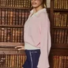 Oversized V-hals trui van katoenen jersey in poederroze