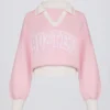 Oversized V-hals trui van katoenen jersey in poederroze